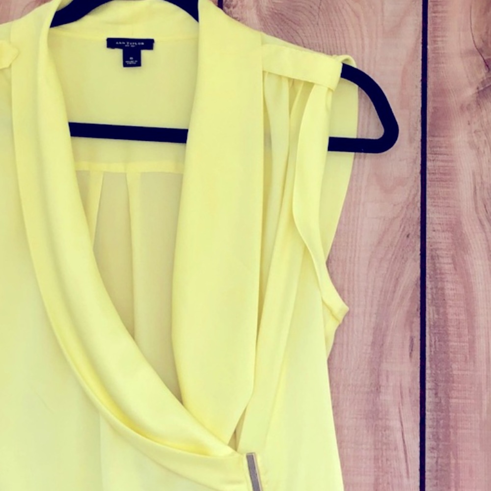 Ann Taylor Neon Yellow Wrap Blouse Collared ppl